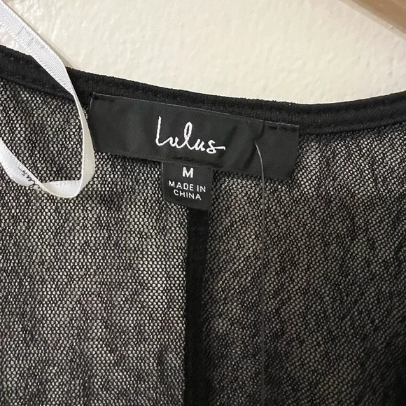 NWT Lulus Properly Trendy Black Mesh Puff Sleeve Bodysuit Medium - Picture 9 of 10